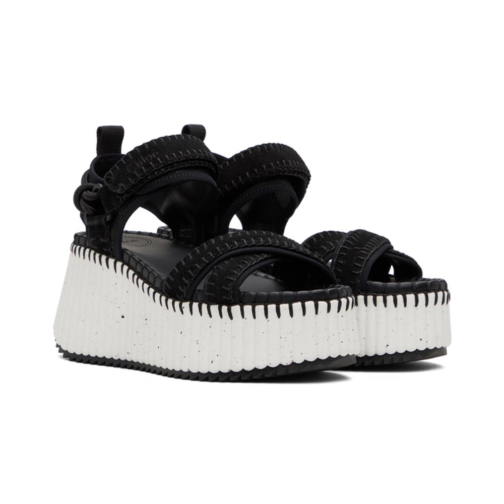 CHLOÉ Black Nama Wedge Sandals